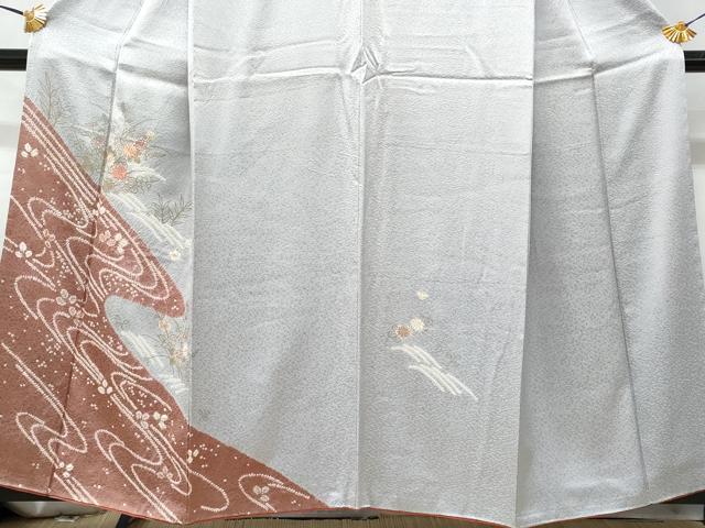 平和屋着物■訪問着 駒刺繍 絞り 流水草花文 金彩 正絹 逸品 CABE6164fb