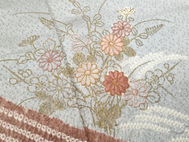 平和屋着物■訪問着 駒刺繍 絞り 流水草花文 金彩 正絹 逸品 CABE6164fb