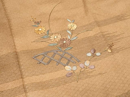 平和屋着物■訪問着 刺繍 籬枝花文 暈し染め 金糸 正絹 逸品 CABE6165fb