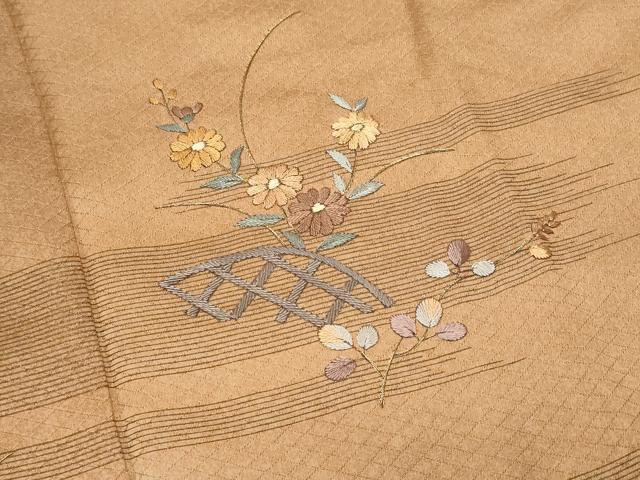平和屋着物■訪問着 刺繍 籬枝花文 暈し染め 金糸 正絹 逸品 CABE6165fb