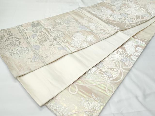 平和屋着物◎六通柄袋帯 唐織 鴛鴦花丸文 銀糸 正絹 逸品 CABE6214fb
