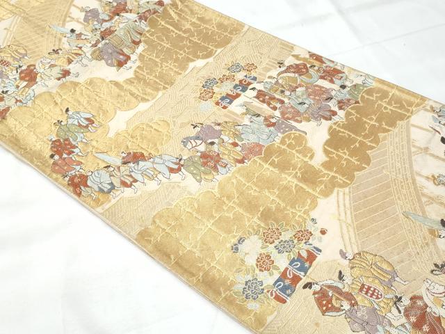 平和屋着物◎西陣　服部織物謹製　六通柄袋帯　唐織　平安絵巻紋様　金糸　正絹　逸品　CABE6273fb