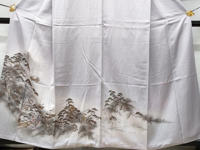 平和屋着物▽訪問着　単衣　手描き　人物風景文　暈し染め　正絹　逸品　AABC3886fy 平和屋着物□色留訪問着 手描き 人物風景文 暈し染め 金彩