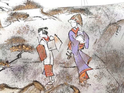 平和屋着物■色留訪問着　手描き　人物風景文　暈し染め　金彩　反端付き　正絹　逸品　CABE6291fb