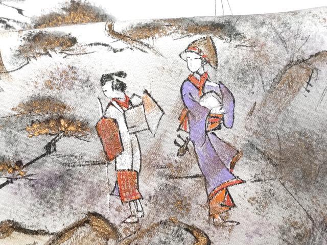 平和屋着物■色留訪問着　手描き　人物風景文　暈し染め　金彩　反端付き　正絹　逸品　CABE6291fb
