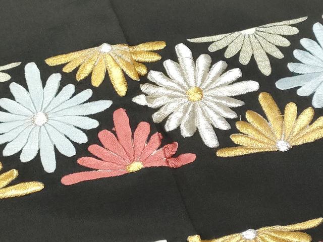 平和屋着物□豪華黒留袖 刺繍 菊 金銀糸 正絹 逸品 CABE6321fb