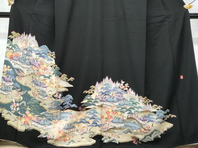 平和屋着物■豪華黒留袖　友禅　作家物　御所解文　　正絹　逸品　CABE6322fb