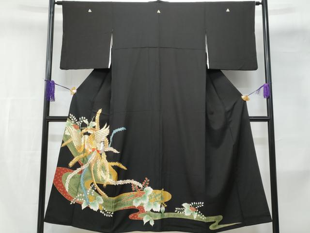 平和屋着物■豪華黒留袖　刺繍　流水鳳凰文　金彩　正絹　逸品　CABE6332fb