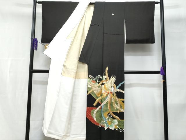 平和屋着物■豪華黒留袖　刺繍　流水鳳凰文　金彩　正絹　逸品　CABE6332fb