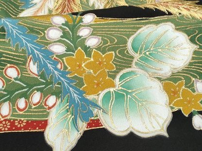 平和屋着物■豪華黒留袖　刺繍　流水鳳凰文　金彩　正絹　逸品　CABE6332fb