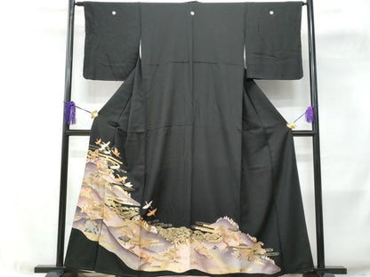 平和屋着物■豪華黒留袖　飛鶴風景文　金彩　正絹　逸品　CABE6333fb