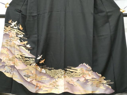 平和屋着物■豪華黒留袖　飛鶴風景文　金彩　正絹　逸品　CABE6333fb