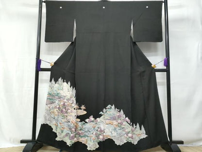 平和屋着物■豪華黒留袖　水辺風景文　銀彩　正絹　逸品　CABE6335fb