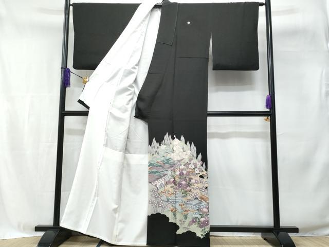 平和屋着物■豪華黒留袖　水辺風景文　銀彩　正絹　逸品　CABE6335fb