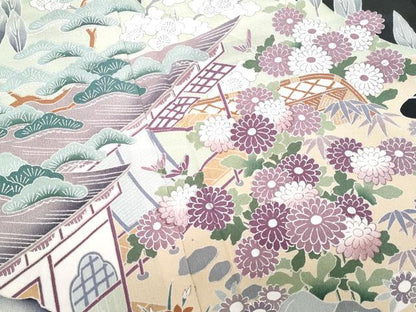 平和屋着物■豪華黒留袖　水辺風景文　銀彩　正絹　逸品　CABE6335fb