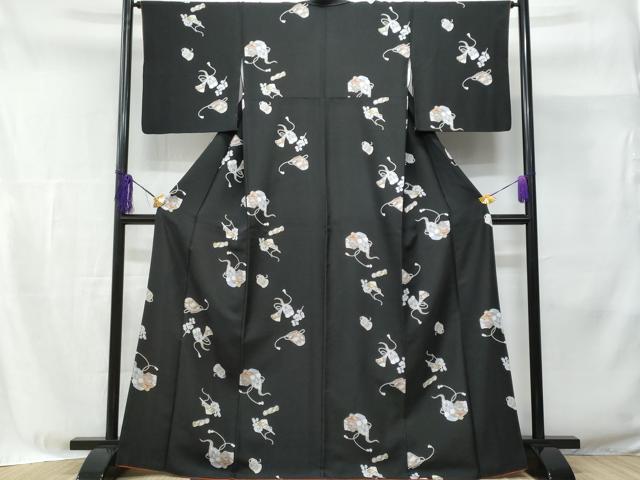 平和屋着物■小紋　能面　文箱　黒地　洗える着物　CABE6344fb