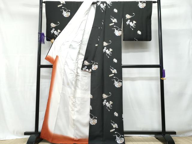 平和屋着物■小紋　能面　文箱　黒地　洗える着物　CABE6344fb