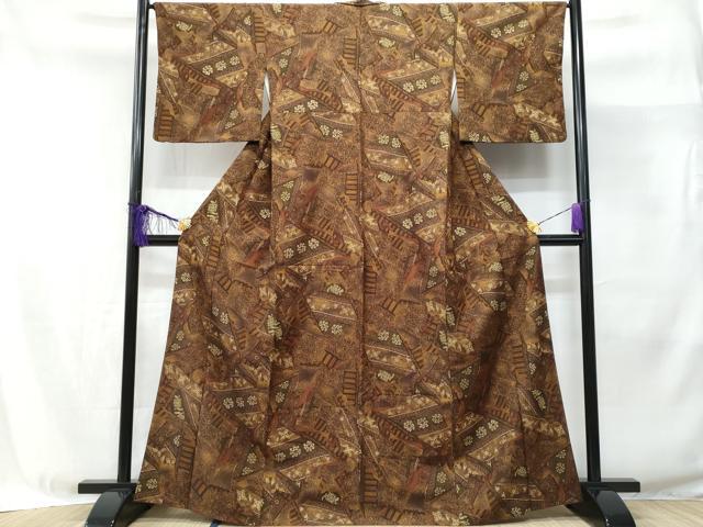 平和屋着物■小紋　更紗花文　金彩　洗える着物　CABE6346fb