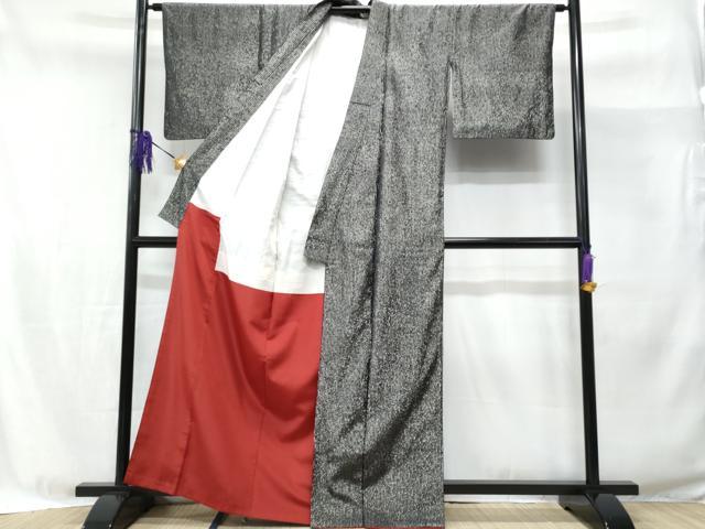 平和屋着物■小紋　縞　黒地　金銀糸　洗える着物　CABE6351fb