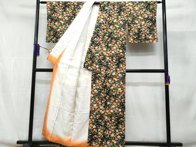 平和屋着物■上質な小紋　草花文　黒地　金彩　正絹　逸品　未使用　CABE6357fb