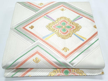 平和屋着物◎六通柄袋帯　唐織　菱花文　金銀糸　正絹　逸品　CABE6402th