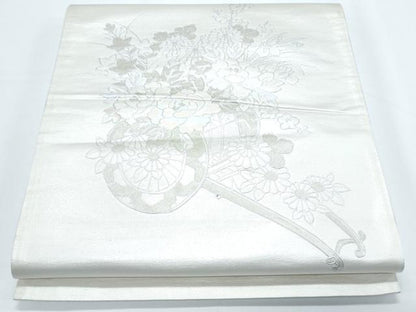 平和屋着物◎太鼓柄袋帯　花車文　銀彩　正絹　逸品　CABE6403th
