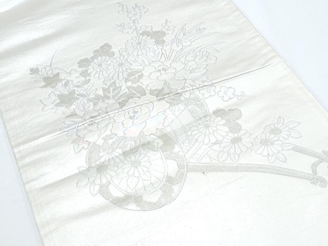 平和屋着物◎太鼓柄袋帯　花車文　銀彩　正絹　逸品　CABE6403th