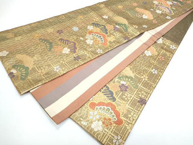 平和屋着物◎六通柄袋帯　唐織　松花文　金銀糸　正絹　逸品　CABE6416th