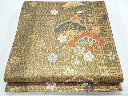 平和屋着物◎六通柄袋帯　唐織　松花文　金銀糸　正絹　逸品　CABE6416th