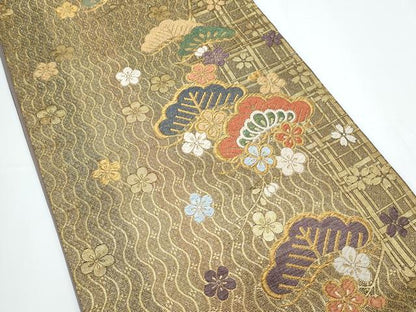 平和屋着物◎六通柄袋帯　唐織　松花文　金銀糸　正絹　逸品　CABE6416th