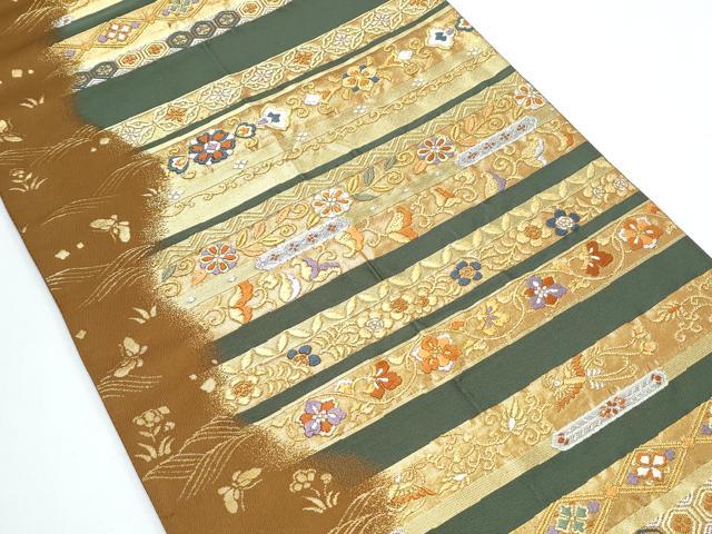 平和屋着物◎六通柄袋帯　唐織　横段吉祥花蝶文　金銀糸　正絹　逸品　CABE6442th
