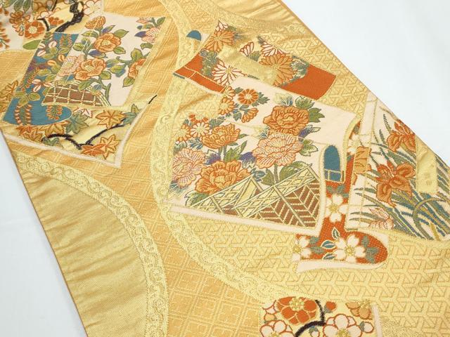 平和屋着物◎六通柄袋帯　唐織　立涌冊子花文　金糸　三越扱い　正絹　逸品　CABE6469th