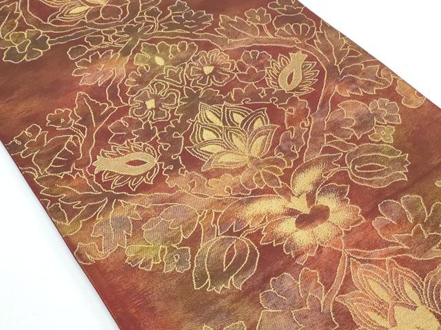 平和屋着物◎六通柄袋帯　更紗花文　金糸　正絹　逸品　CABE6529th