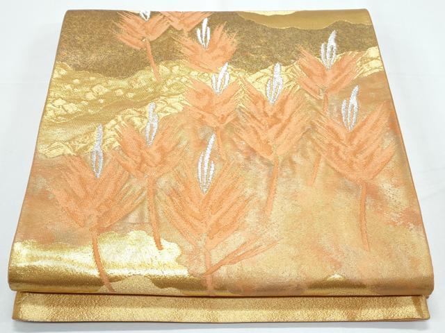 平和屋着物◎六通柄袋帯　草花文　金銀糸　正絹　逸品　CABE6530th