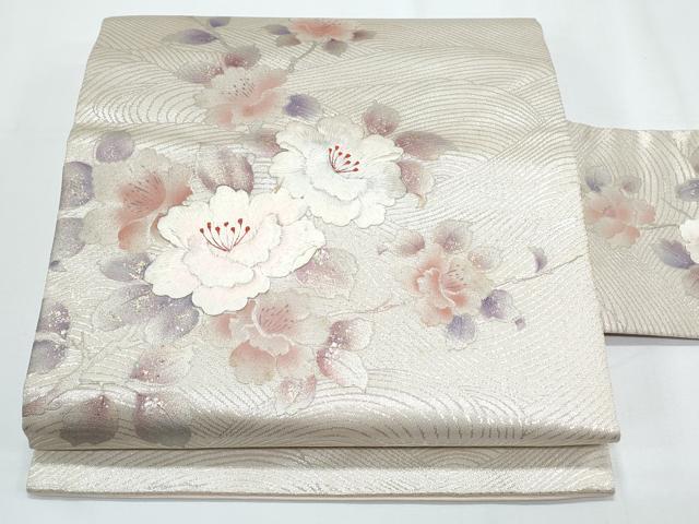平和屋着物◎九寸名古屋帯　刺繍　草花文　金銀彩　正絹　逸品　CABE6532th