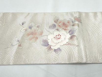 平和屋着物◎九寸名古屋帯　刺繍　草花文　金銀彩　正絹　逸品　CABE6532th