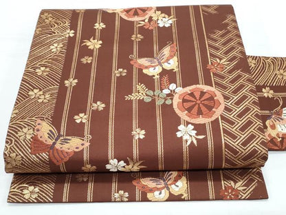 平和屋着物◎九寸名古屋帯　唐織　花蝶文　金糸　正絹　逸品　CABE6540th