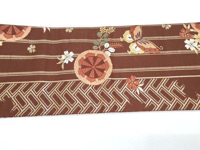 平和屋着物◎九寸名古屋帯　唐織　花蝶文　金糸　正絹　逸品　CABE6540th
