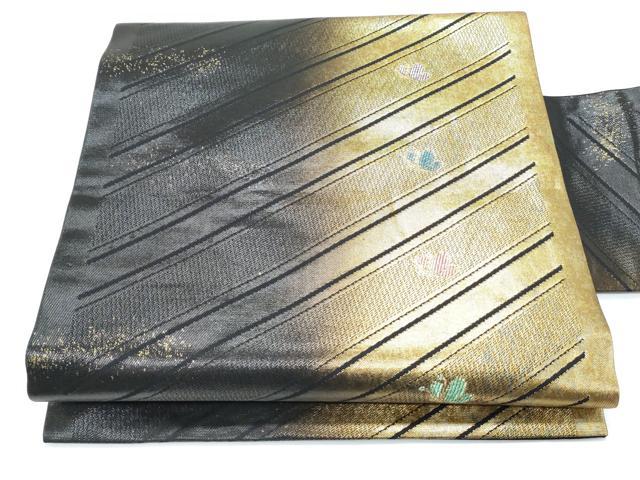 平和屋着物◎九寸名古屋帯　舞蝶文　黒地　金糸　正絹　逸品　CABE6542th