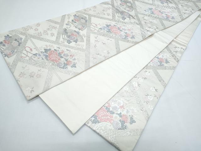 平和屋着物◎六通柄袋帯 唐織 天井扇面花文 金糸 正絹 逸品 CABE6563th