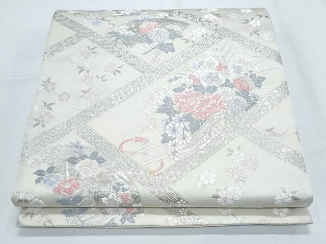 平和屋着物◎六通柄袋帯 唐織 天井扇面花文 金糸 正絹 逸品 CABE6563th
