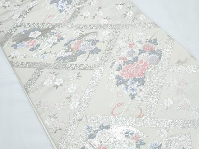 平和屋着物◎六通柄袋帯 唐織 天井扇面花文 金糸 正絹 逸品 CABE6563th
