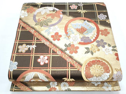 平和屋着物◎六通柄袋帯 唐織 花蝶丸文 金糸 正絹 逸品 CABE6565th