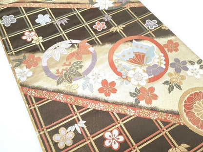 平和屋着物◎六通柄袋帯 唐織 花蝶丸文 金糸 正絹 逸品 CABE6565th