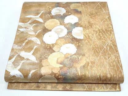 平和屋着物◎太鼓柄袋帯 刺繍 飛鶴花間道 金銀彩 正絹 逸品 CABE6569th