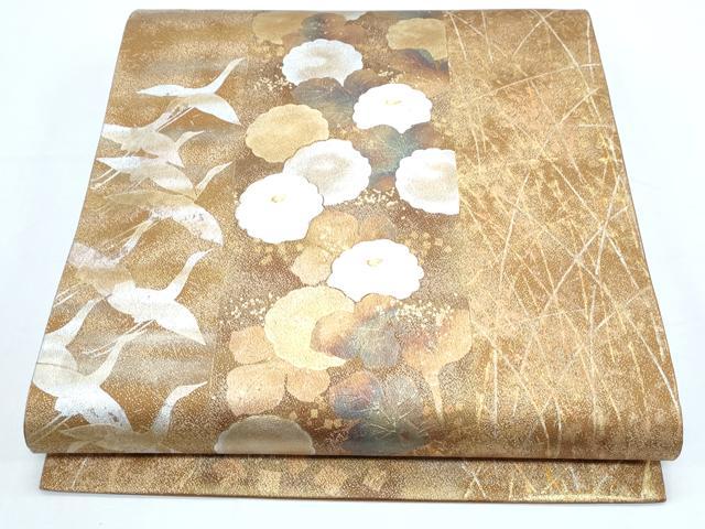 平和屋着物◎太鼓柄袋帯 刺繍 飛鶴花間道 金銀彩 正絹 逸品 CABE6569th