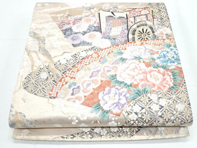 平和屋着物◎六通柄袋帯 唐織 七宝流水花車文 金糸 正絹 逸品 CABE6572th