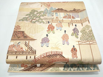 平和屋着物◎六通柄袋帯 唐織 時代屏風絵 金糸 正絹 逸品 CABE6573th