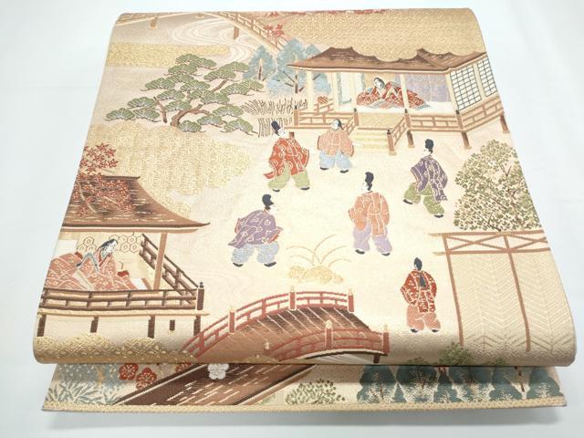 平和屋着物◎六通柄袋帯 唐織 時代屏風絵 金糸 正絹 逸品 CABE6573th