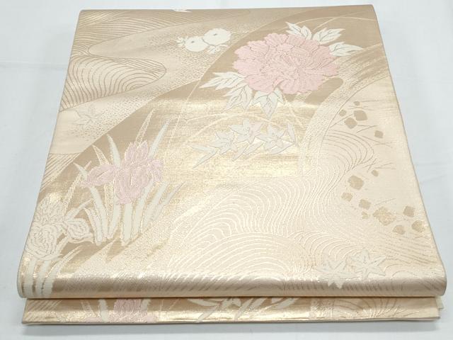 平和屋着物◎六通柄袋帯 唐織 流水花文 正絹 逸品 CABE6581th